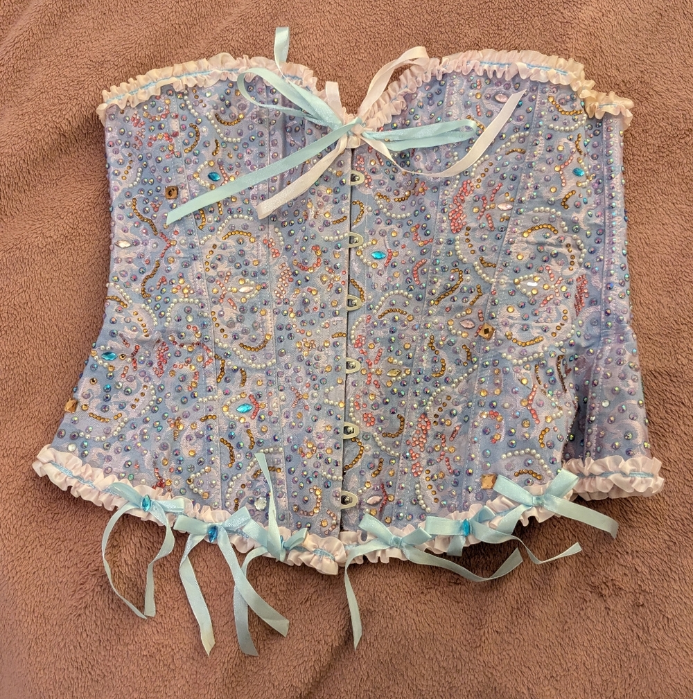 Unique Vintage Lavender Sequin Embellished Corset